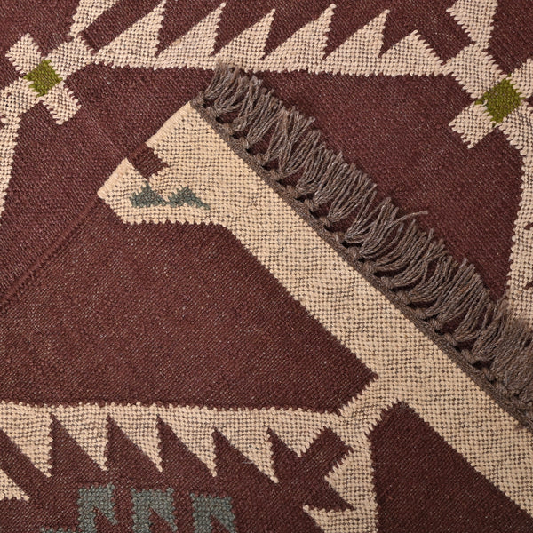 Handwoven Wool Jute Brown Kilim Rug