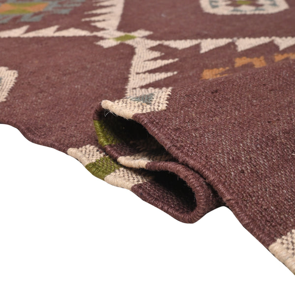 Handwoven Wool Jute Brown Kilim Rug
