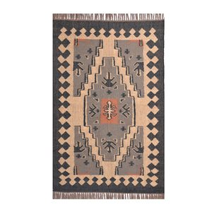 Geometric Area Rug Handwoven Wool Jute - Elegant Black