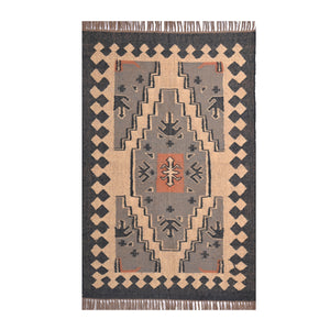 Handwoven Wool Jute Kilim Rug Black Tribal Area Rug Southwestern Geometric Boho Rug