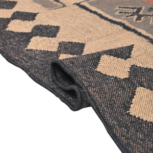 Geometric Area Rug Handwoven Wool Jute - Elegant Black