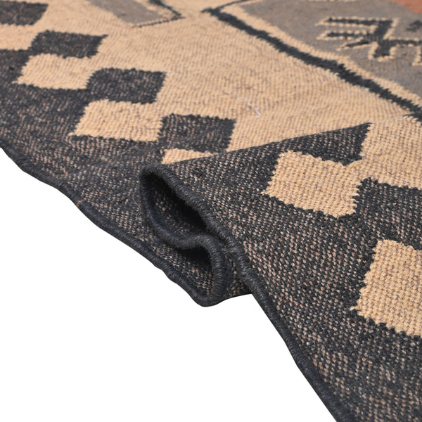 Geometric Area Rug Handwoven Wool Jute - Elegant Black