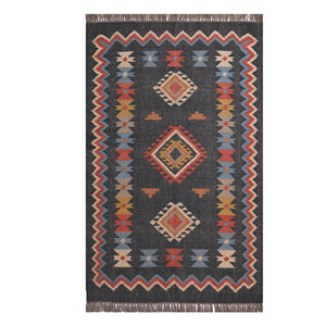 Handwoven Wool Jute Blue & Multicolor Kilim