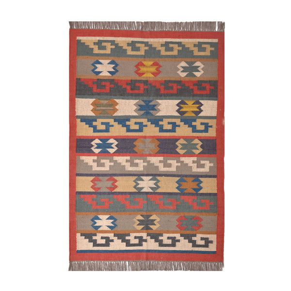 Handwoven Wool Jute Geometric patterned carpet