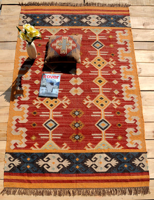 Bohemian Handwoven Rug - Wool and Jute Kilim Rug