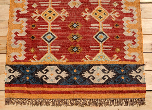 Bohemian Handwoven Rug - Wool and Jute Kilim Rug