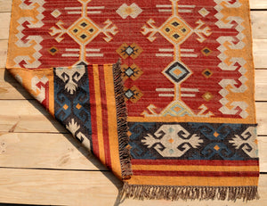 Bohemian Handwoven Rug - Wool and Jute Kilim Rug