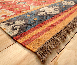 Bohemian Handwoven Rug - Wool and Jute Kilim Rug