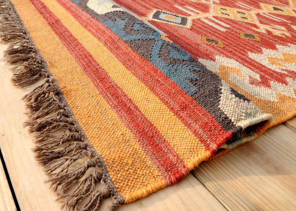 Bohemian Handwoven Rug - Wool and Jute Kilim Rug