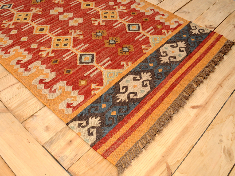 Bohemian Handwoven Rug - Wool and Jute Kilim Rug
