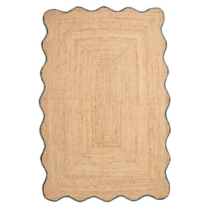 Handwoven Natural Jute Scalloped Area Rug - Handmade Boho Farmhouse Rug