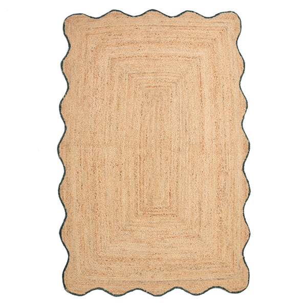 Handwoven Natural Jute Scalloped Area Rug - Handmade Boho Farmhouse Rug