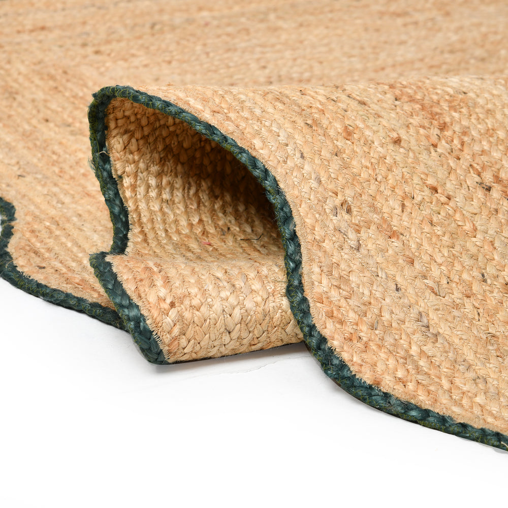 Handwoven Natural Jute Scalloped Area Rug - Handmade Boho Farmhouse Rug
