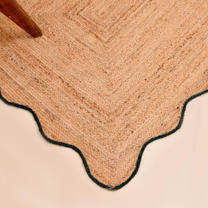 Handwoven Natural Jute Scalloped Area Rug - Handmade Boho Farmhouse Rug