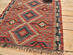 Vintage Turkish large kilim rug | Red kilim rug