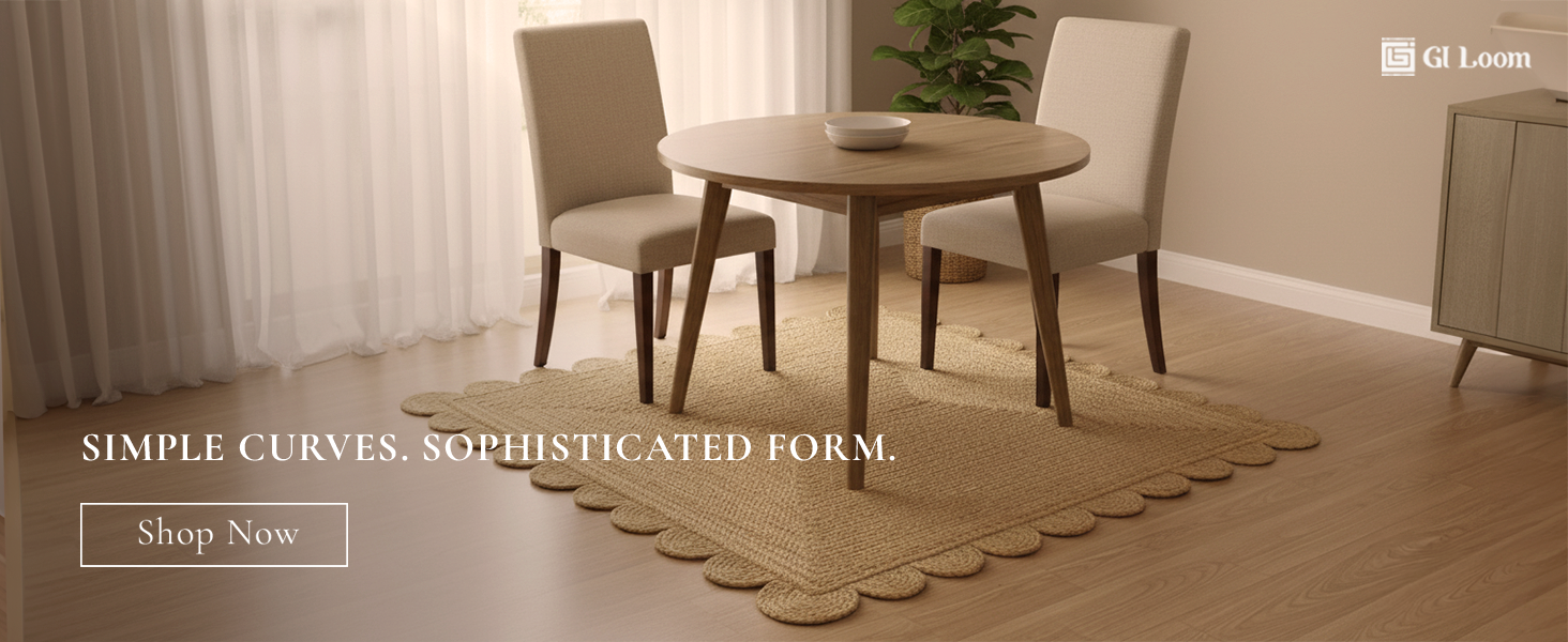 Scalloped Border Jute RugRustic Handbraided Bohemian Floor Accent - a4