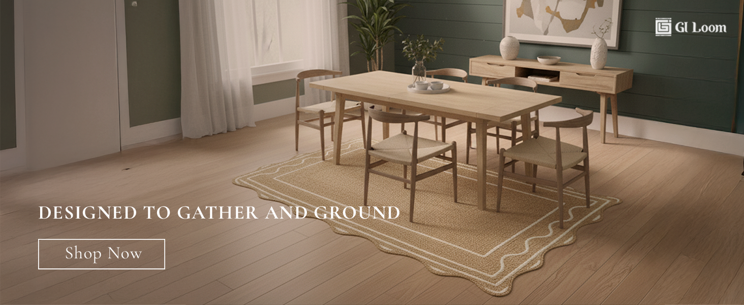 Scalloped Jute Area Rug with White Wavy BorderHandcrained Natural Boho Accent - a3