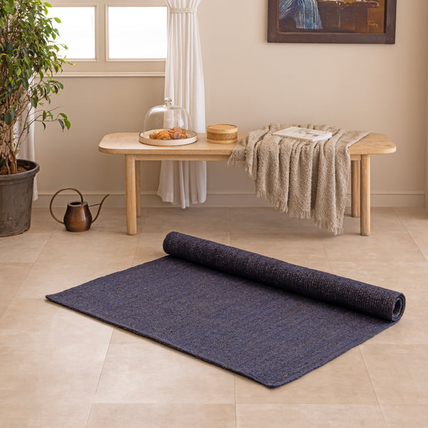 Navy Blue Area Rug Handwoven Wool Rug Dark Blue Boho Rug Modern Farmouse Rug