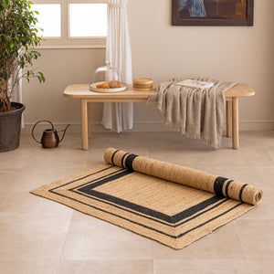 Black Jute Rug Natural Jute Area Rug Boho  Geoetric Rug  Handwoven Farhouse Rug