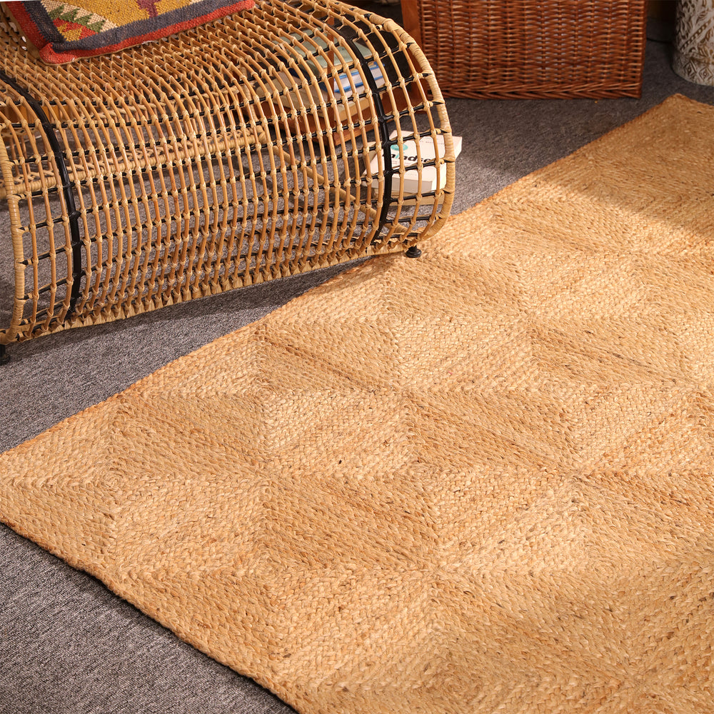 Handwoven Natural Jute Area Rug Geometric Braided Eco-Friendly Living Room