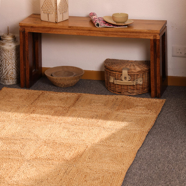 Handwoven Natural Jute Area Rug Geometric Braided Eco-Friendly Living Room