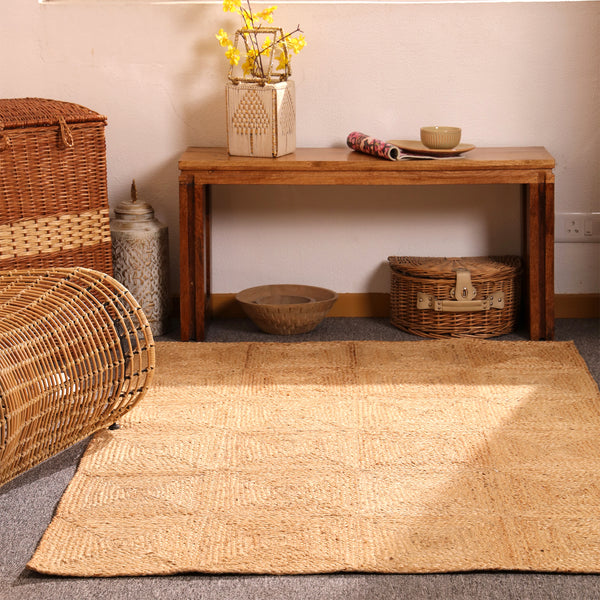 Handwoven Natural Jute Area Rug Geometric Braided Eco-Friendly Living Room