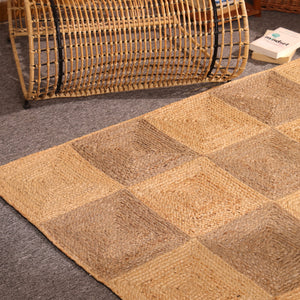 Handwoven Two-Tone Checkerboard Jute Rug Natural Patchwork Area Rug