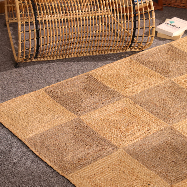 Handwoven Two-Tone Checkerboard Jute Rug Natural Patchwork Area Rug
