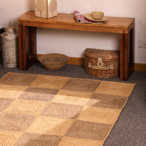 Handwoven Two-Tone Checkerboard Jute Rug Natural Patchwork Area Rug
