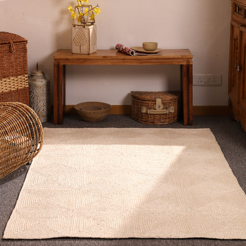 Handwoven Ivory Jute Area Rug  Natural Handmade Eco-Friendly Rug