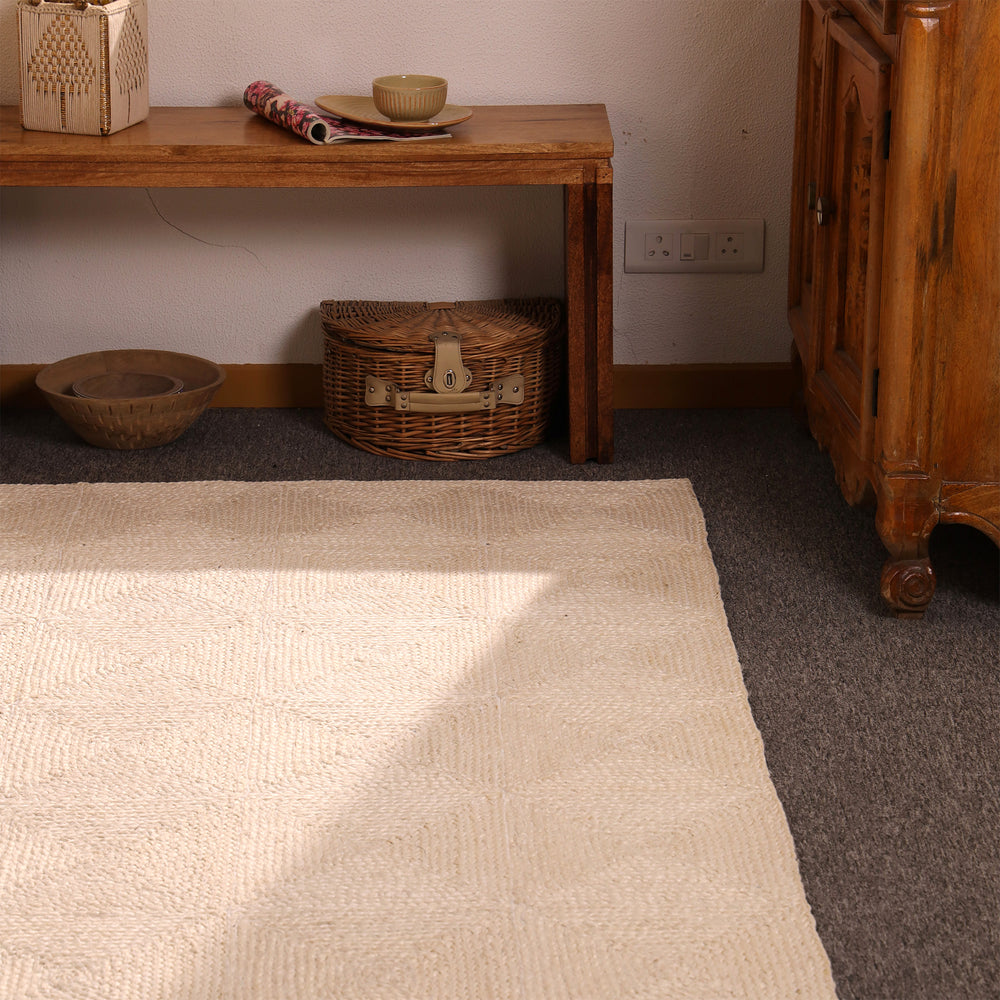 Handwoven Ivory Jute Area Rug  Natural Handmade Eco-Friendly Rug