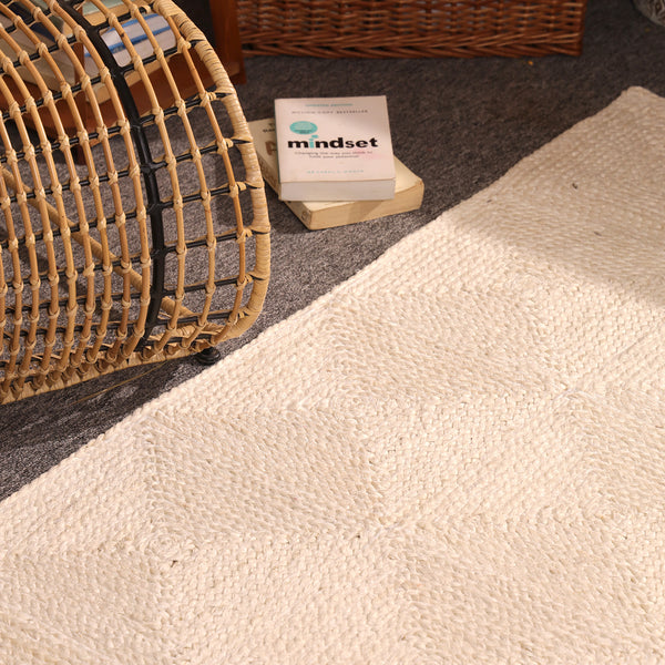 Handwoven Ivory Jute Area Rug  Natural Handmade Eco-Friendly Rug