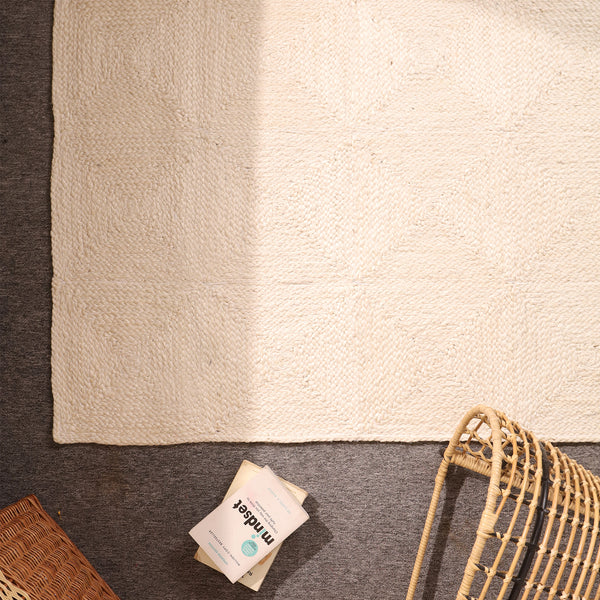Handwoven Ivory Jute Area Rug  Natural Handmade Eco-Friendly Rug