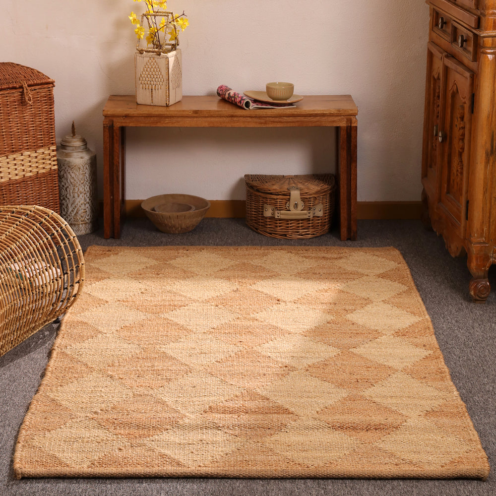 Handwoven Diamond Pattern Hemp Jute Rug Natural Handmade Area Rug