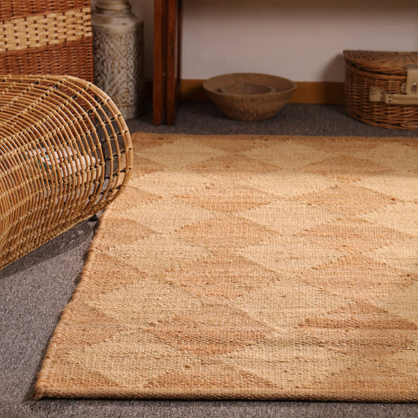 Handwoven Diamond Pattern Hemp Jute Rug Natural Handmade Area Rug