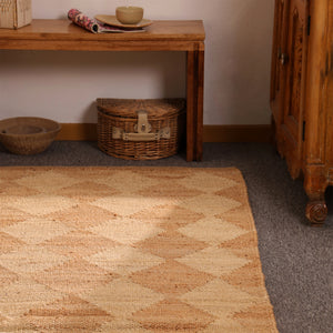 Handwoven Diamond Pattern Hemp Jute Rug Natural Handmade Area Rug