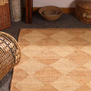 Handwoven Diamond Pattern Hemp Jute Rug Natural Handmade Area Rug