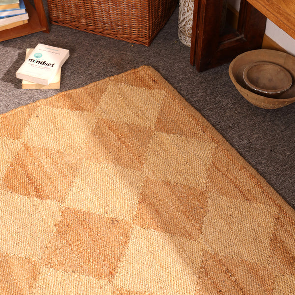 Handwoven Diamond Pattern Hemp Jute Rug Natural Handmade Area Rug
