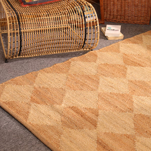 Handwoven Diamond Pattern Hemp Jute Rug Natural Handmade Area Rug