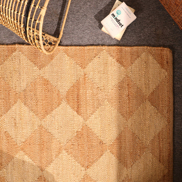 Handwoven Diamond Pattern Hemp Jute Rug Natural Handmade Area Rug
