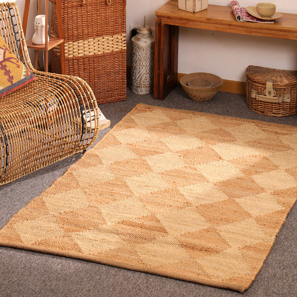 Handwoven Diamond Pattern Hemp Jute Rug Natural Handmade Area Rug