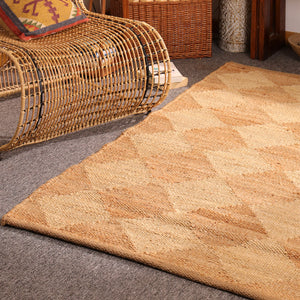 Handwoven Diamond Pattern Hemp Jute Rug Natural Handmade Area Rug