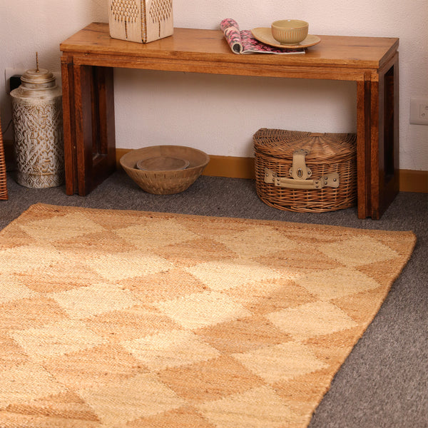 Handwoven Diamond Pattern Hemp Jute Rug Natural Handmade Area Rug
