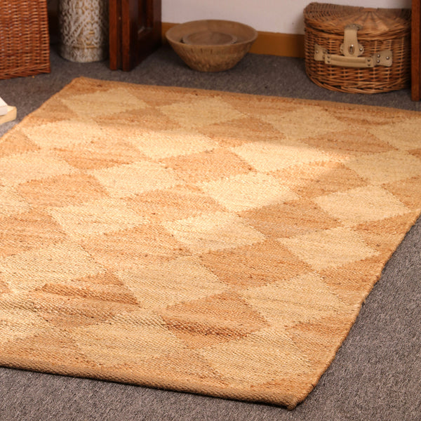 Handwoven Diamond Pattern Hemp Jute Rug Natural Handmade Area Rug