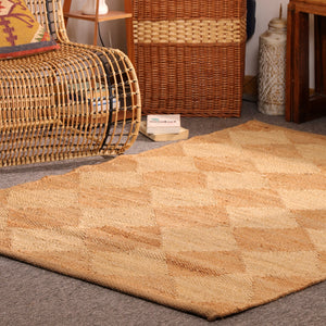 Handwoven Diamond Pattern Hemp Jute Rug Natural Handmade Area Rug
