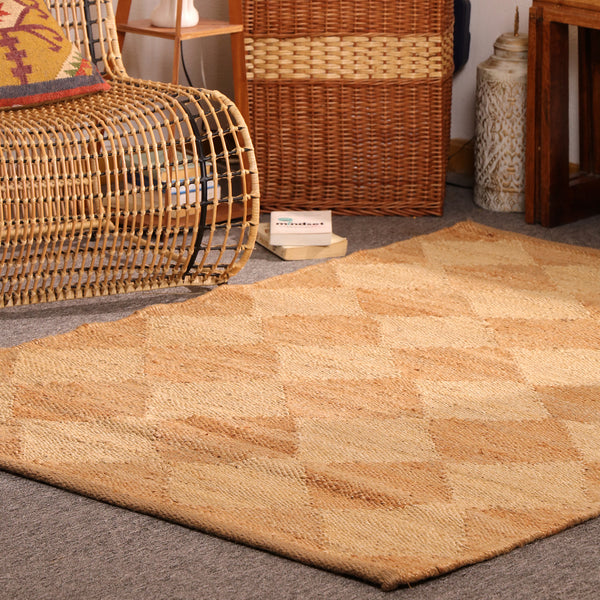 Handwoven Diamond Pattern Hemp Jute Rug Natural Handmade Area Rug