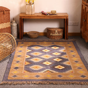 Handwoven Kilim Jute Rug Southwestern Tribal Area Handmade Boho Geometric Carpet