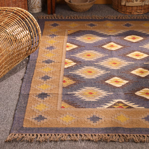 Handwoven Kilim Jute Rug Southwestern Tribal Area Handmade Boho Geometric Carpet