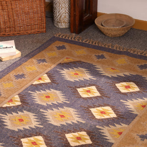 Handwoven Kilim Jute Rug Southwestern Tribal Area Handmade Boho Geometric Carpet