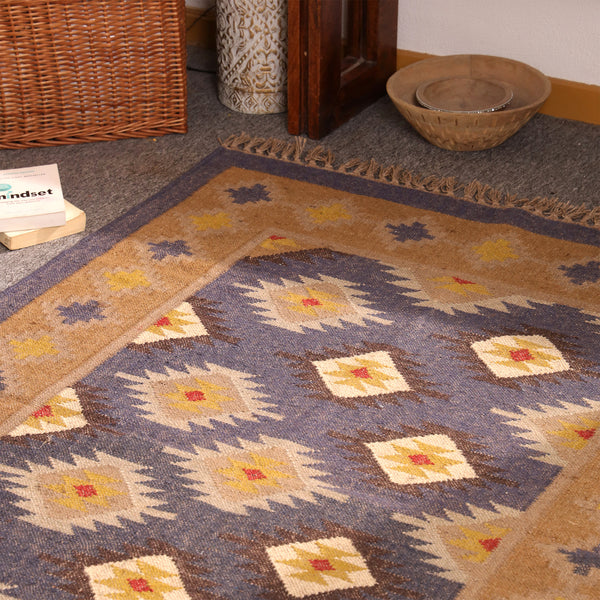 Handwoven Kilim Jute Rug Southwestern Tribal Area Handmade Boho Geometric Carpet